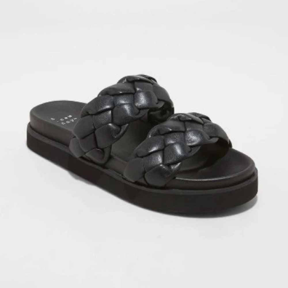 A New Day Black Braided Slide Sandals